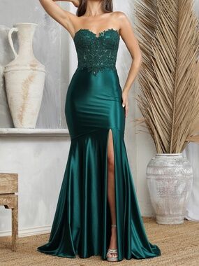 Emerald Lace High Slit Mermaid Prom Dress : Adora 3226